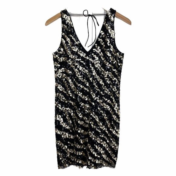 Mango Cocktail Party Sequined Zebra Mesh Mini Dress Womens XXS Black Gold NEW - Picture 4 of 8